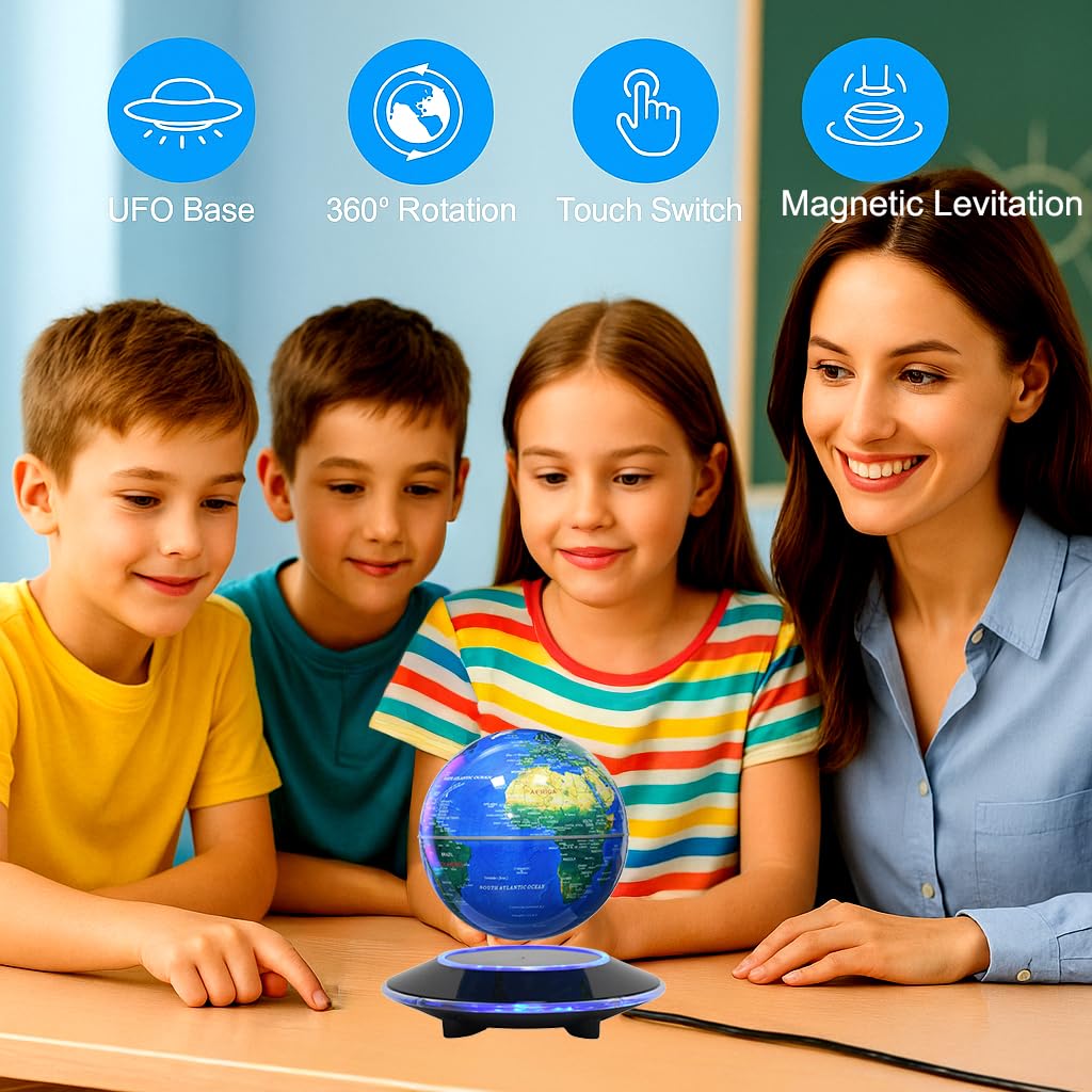 Globo Terráqueo Flotante Magnético de 6 Pulgadas con Iluminación LED de KAIMC para Niños, Decoración de Oficina Fresca para Hombres, Regalos de Cumpleaños Únicos