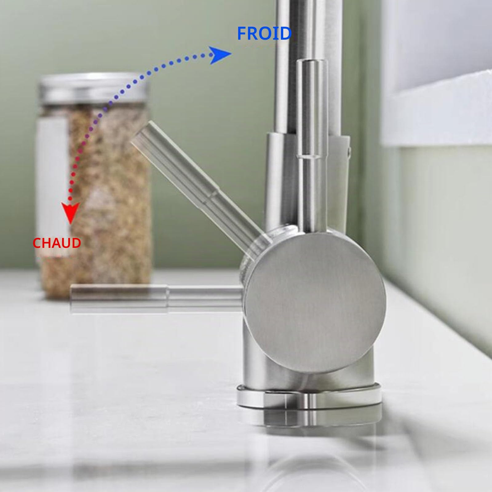 Mitigeur Cuisine sous Fenetre Robinet Pliable Cuisine Rotatif Acier Inoxydable 6 Mode Manche Unique-Or Brossé