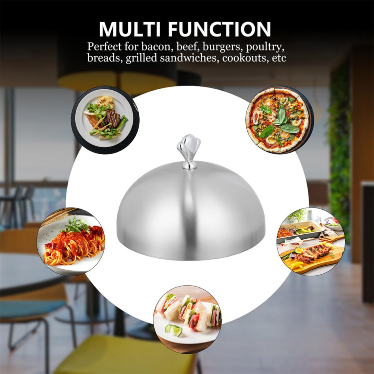 POPETPOP Edelstahl Lebensmittelabdeckung Rund Ölbeständige Schutzhülle für Speisen Nicht Verformbar Hält Speisen Sauber als Grill Abdeckhaube im Restaurantbedarf