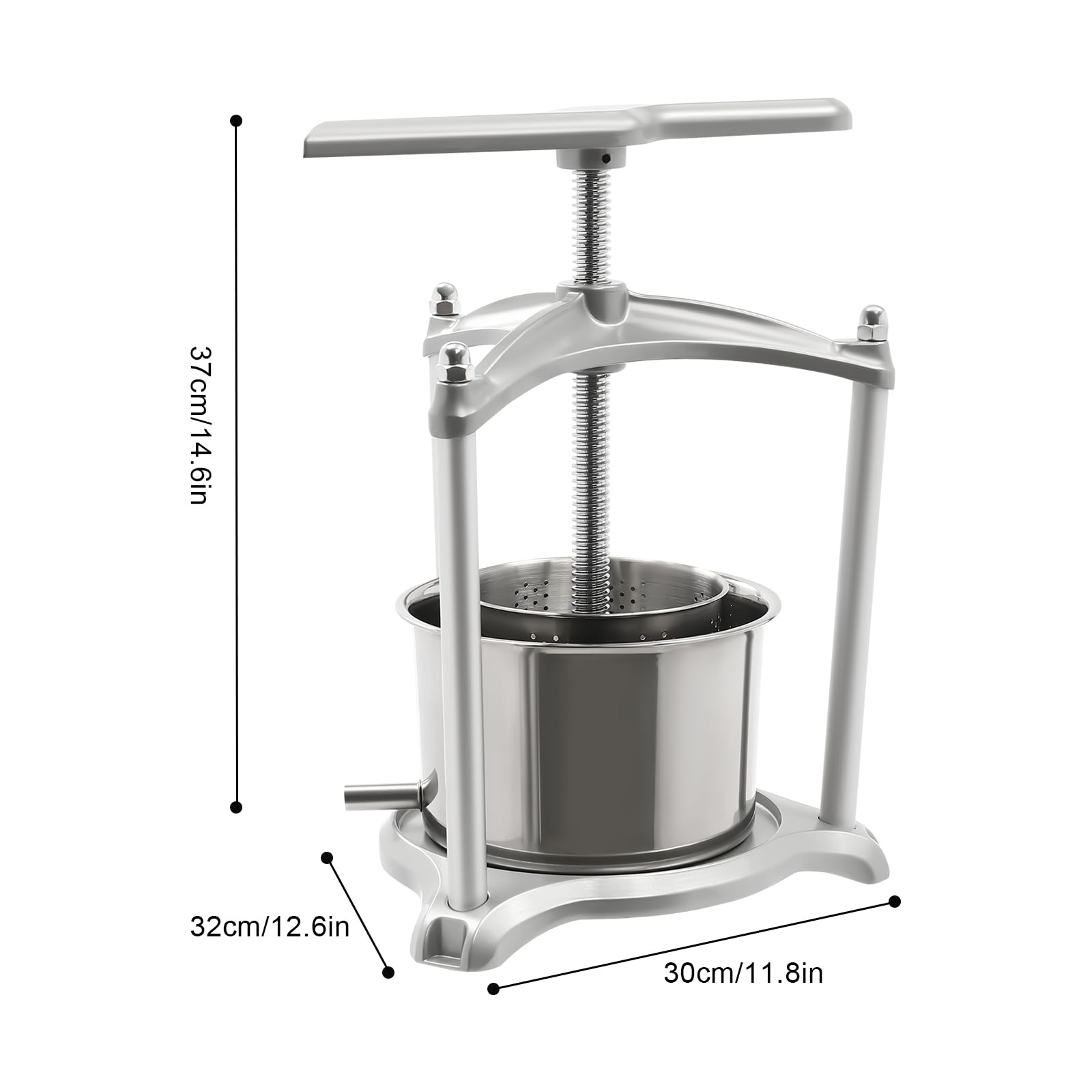 Manual Fruit Wine Press Machine with T-Handle & Filter Bag, Triangular Structure Fruit Cider Grinder w/Dual Stainless Steel Barrels Stainless Steel Household Bee Honey Press, Capacity: 2.5L (2.5L)