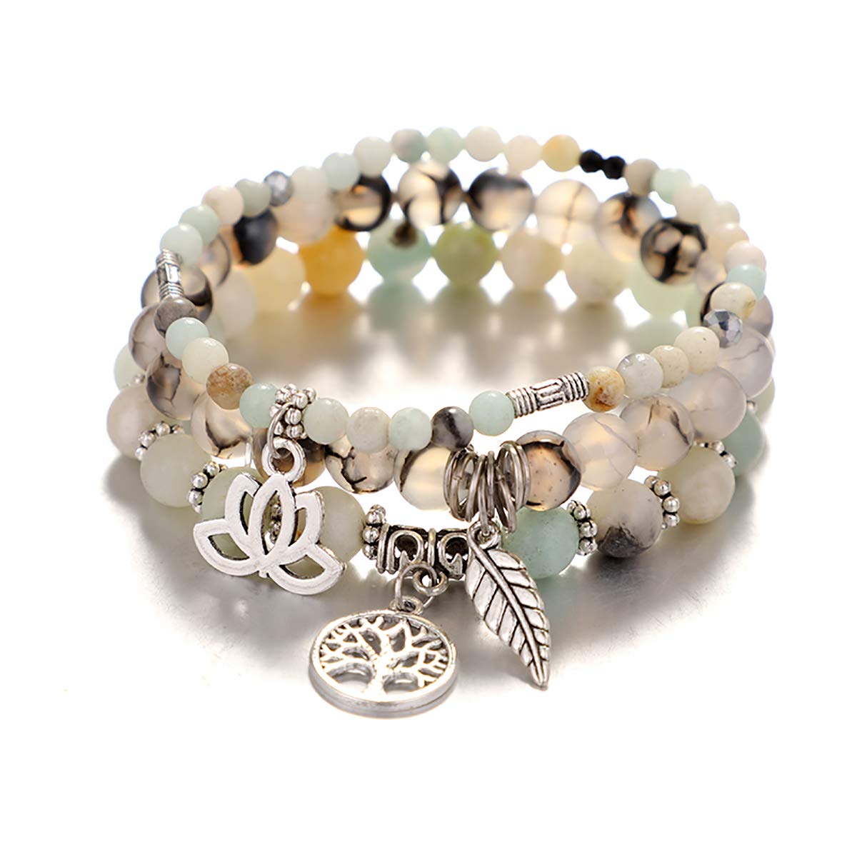 UEUC Tree of Life Yoga Healing Stone Bracelets,Multilayer Lotus Chakra Stone Reiki Bracelet Sets,Anxiety Crystal Natural Stone,for Women Stress Relief