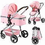 Arlifo Baby Strollers 2 in 1 Standard Bassinet Stroller Carriage Infant Toddler Girl Boy, Coches para Bebes Modernos 2023, Lightweight Foldable Travel Newborn Stroller with Cup Holder(Pink)