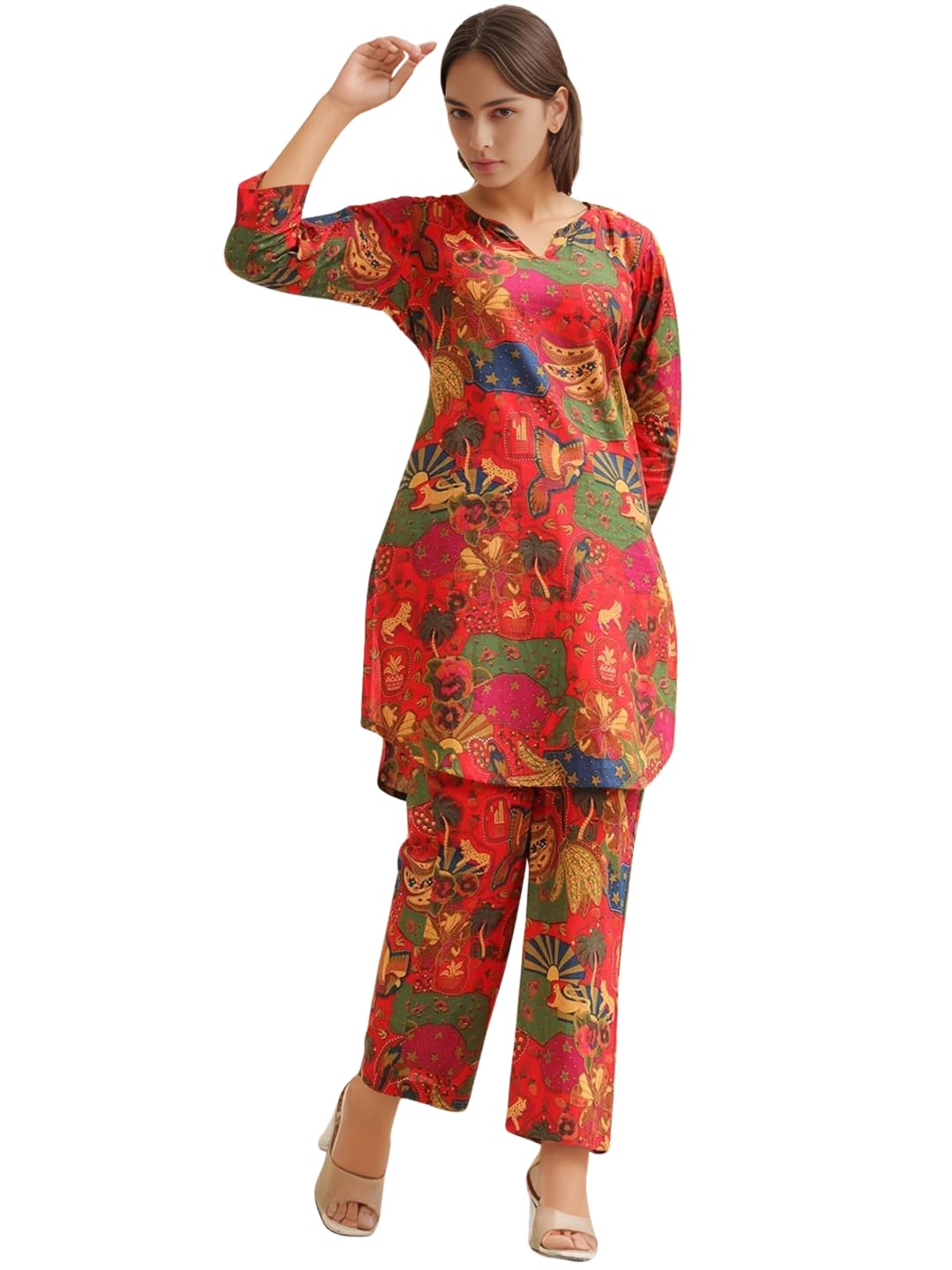 Trendy Floral Printed Poly Rayon Kurta Coord Set for Women | Stylish Casual Kurti Set with Pant for Office & Festive | Cord Set For Women