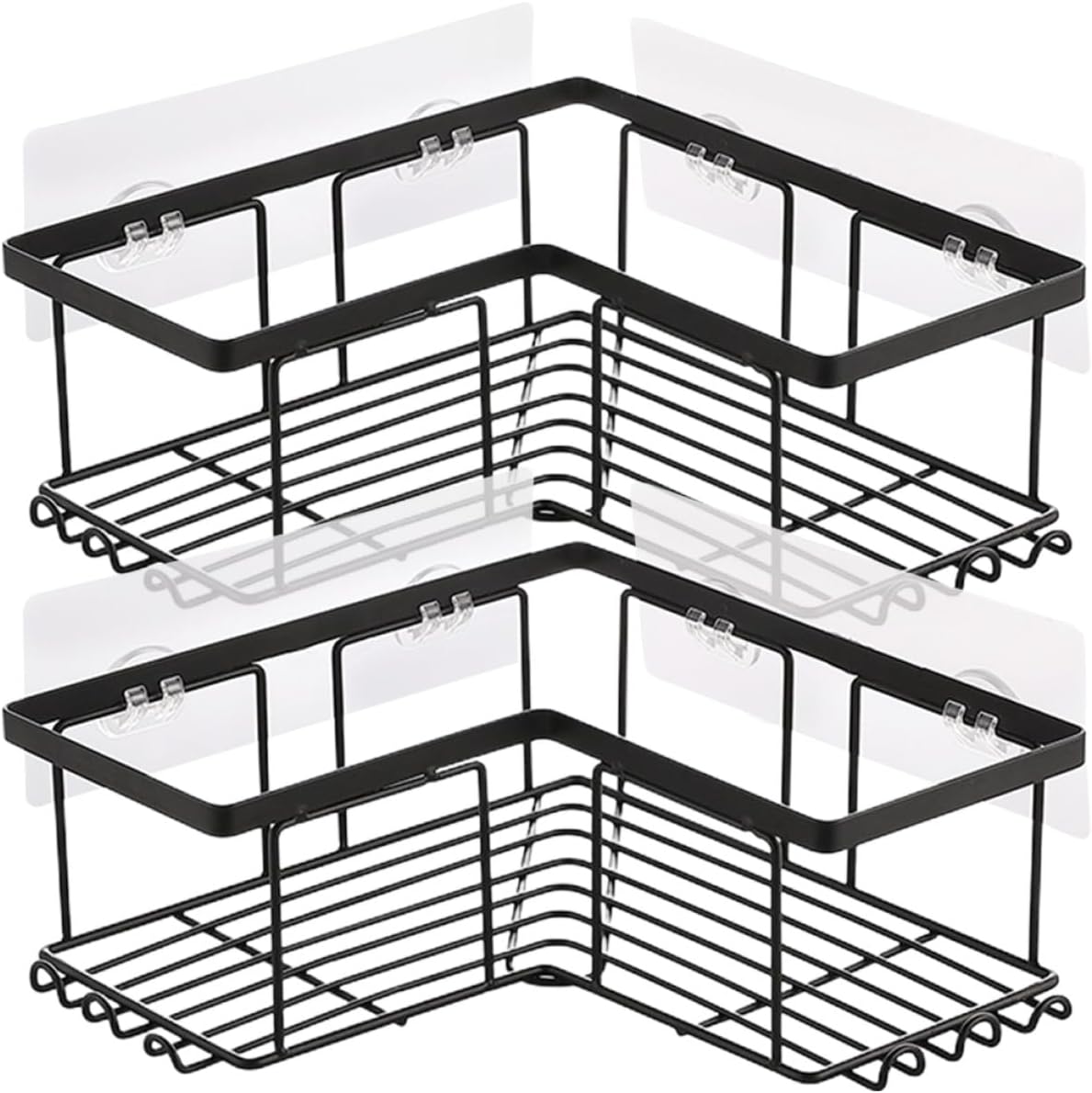 jojofuny 2pcs Black No-drill Shower Corner Organizer Shelf Set Wall-mounted Bathroom Storage Rack for Bathtub and Shower Rust-resistant Corner Caddy