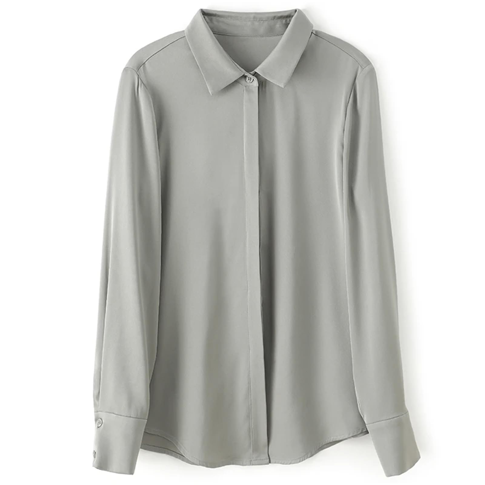Vogrtcc Blusa básica de seda para mujer, con botones, de manga larga, para oficina, ropa de trabajo