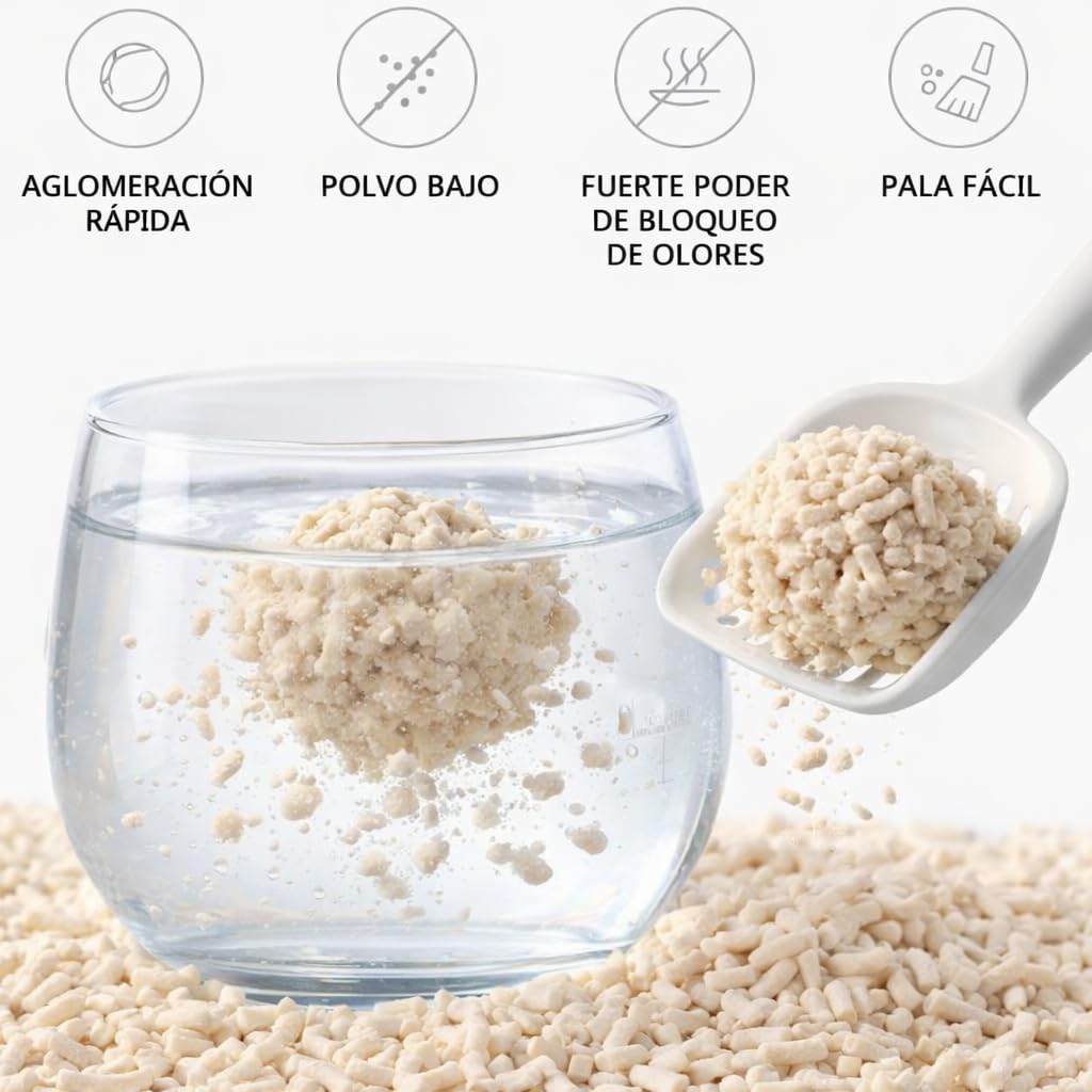 Arena para Gato de Tofu, 6 L, Aglomerante, Baja en Polvo, Antiolor, Pack Surtido 3 Aromas: Lavanda, Café y Original(Vainilla) (6)