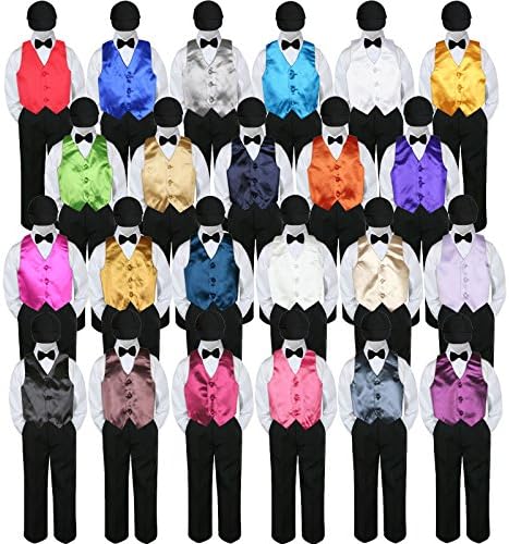 5pc Baby Toddler Boy Formal Tuxedo Suit Black Pants Shirt Vest Bow tie Hat 5-7 (Size: 5, Purple)