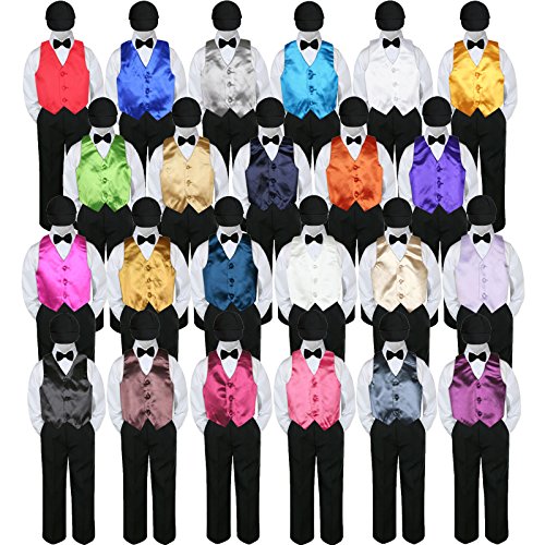 5Pc Baby Toddler Boy Formal Tuxedo Suit Black Pants Shirt Vest Bow Tie Hat 5-7 (Size: 5, Purple) #TOP2