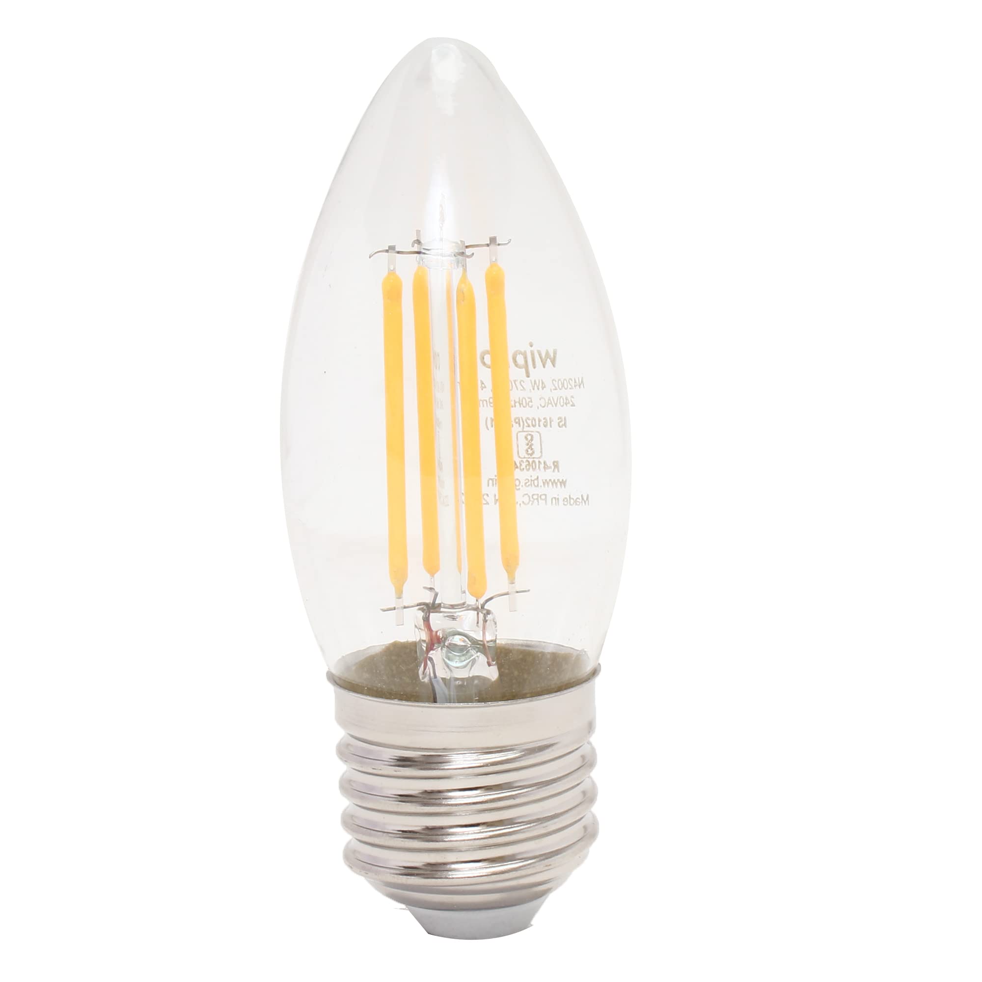 wipro Garnet 4 W E27 Base Candle Filament Bulb | Warm White (2700K) | Pack of 1 | Clear optics for sparkling effect | LED Filament Bulb for Home, office, chandellior, decorative lamp shade — Amazon image 4