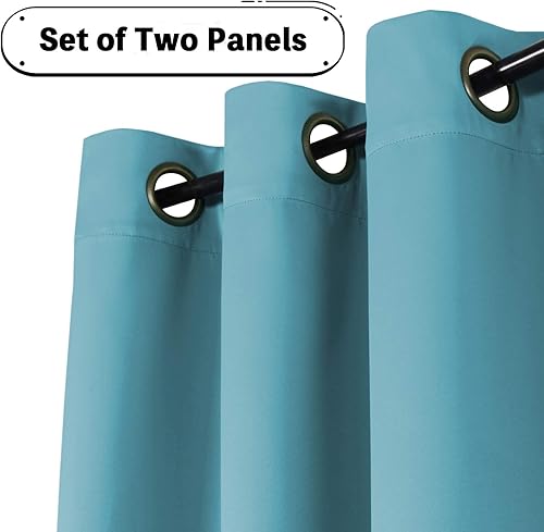Miniatura 2 de Turquoize Cortinas opacas lisas para oscurecer la habitación, cortinas de panel de ventana, cortinas con aislamiento temático con ojales en la parte