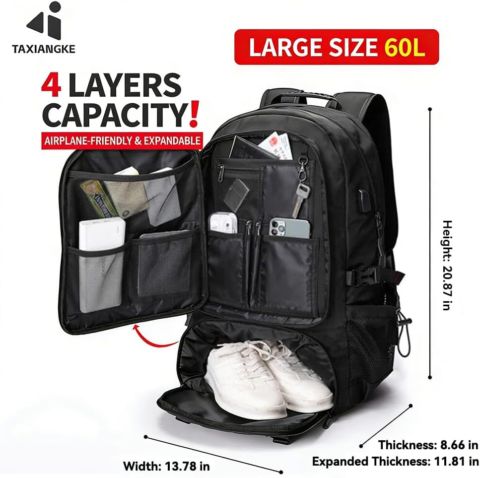 60L Backpack for Men,Large Capacity Travel Backpack,Waterproof Camping Backpack for Travel Hiking Commuting(80L)