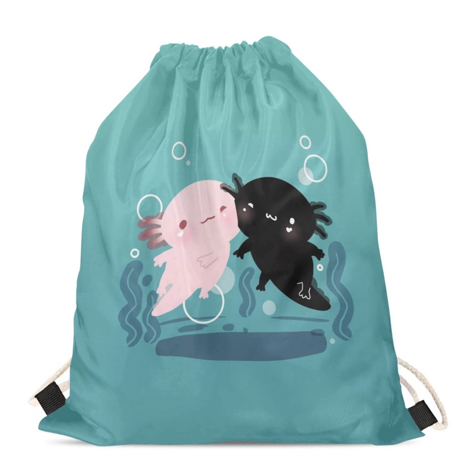 Showudesigns Axolotl Swim Bag for Kids Boys Hiking PE Gym Backpack Cinch Sack Thick Straps Sport Drawstring Bag Sackpack Travel Aqua Blue โ image 1