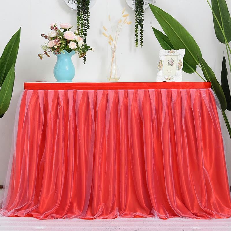THAYLA 10ft x 77 cm satynowa 2-warstwowa siateczka, puszysta tiulowa spódniczka na stół, szyfon, na wesele, na baby shower, imprezę, falbanki, plisowana