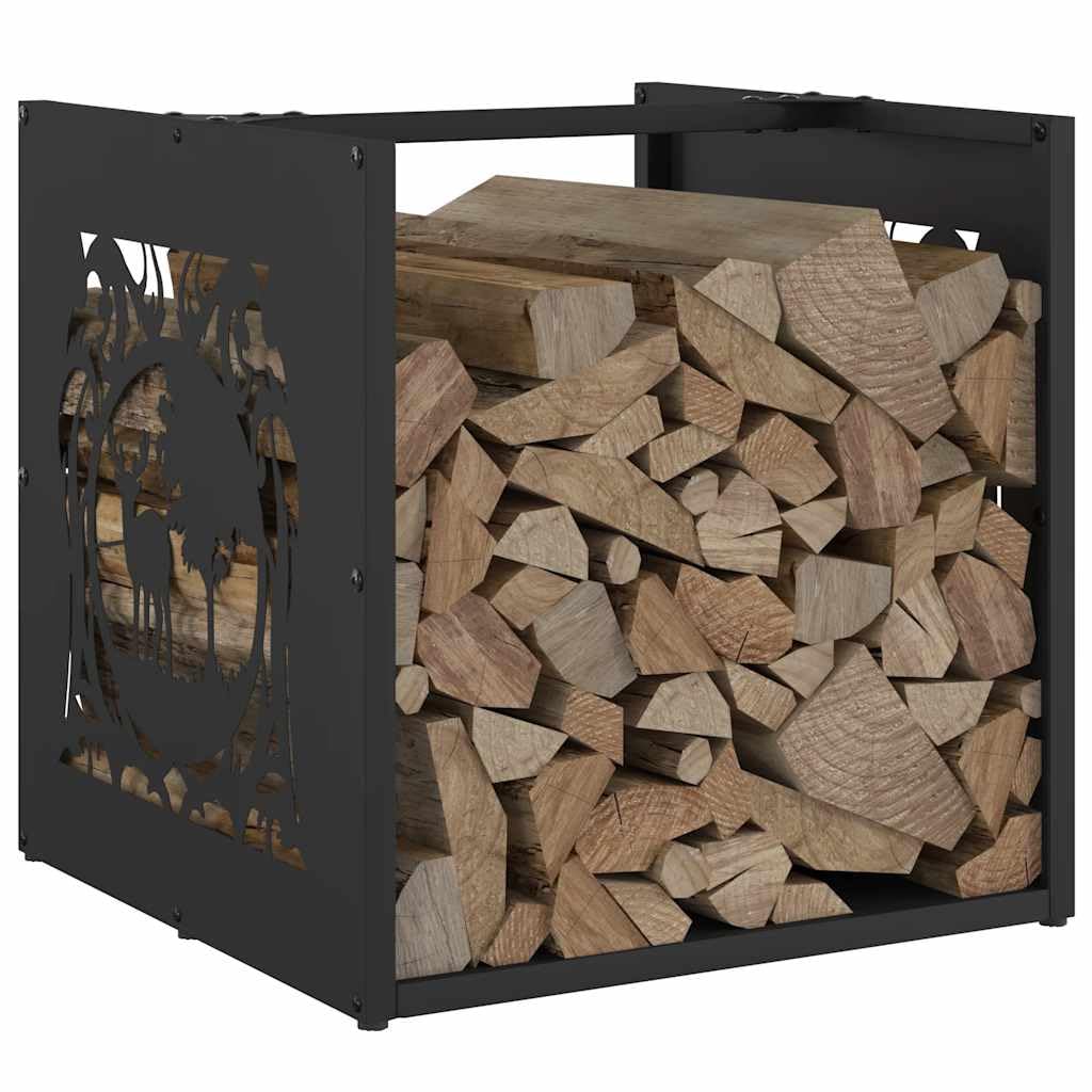 Estantería para leña de acero laminado en frío, color negro, 40 x 40 x 40 cm, cesta de madera de metal con soporte, 30 kg, para guardar leña en interiores
