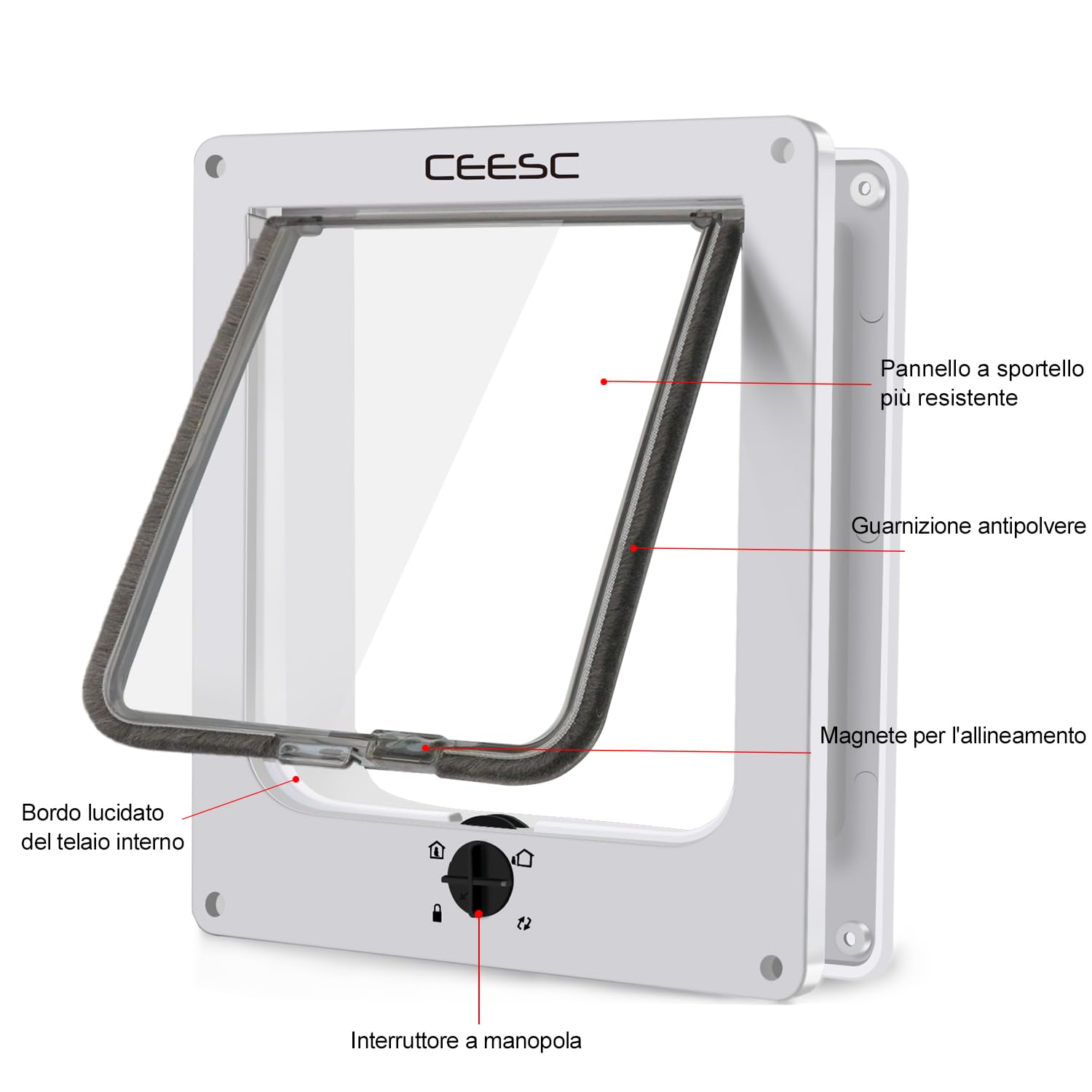 CEESC Gattaiola per gatti extra large (dimensioni esterne 29,5 x 24,9 cm), girevole a 4 vie, con chiusura a 4 vie, porta per interni ed esterni, porta per animali domestici resistente alle intemperie