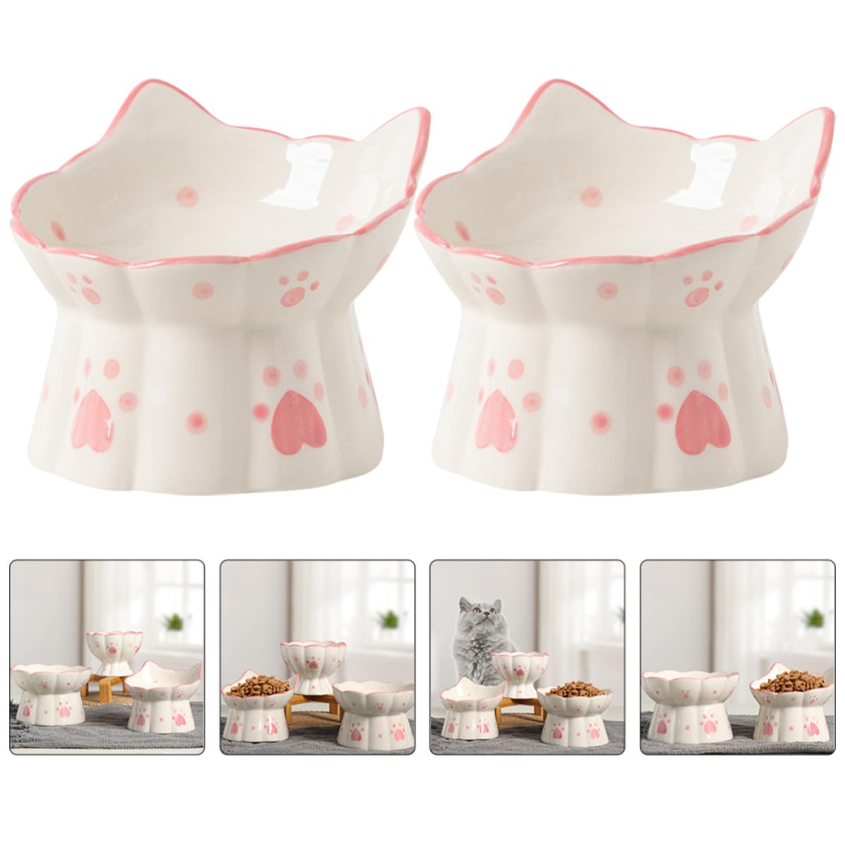 Toddmomy Ciotole per Gatti Rialzate in Ceramica 2 Pezzi Base Antiscivolo e Protezione Collo, Ciotole Stabili e Resistenti per Cibo e Acqua Quotidiana