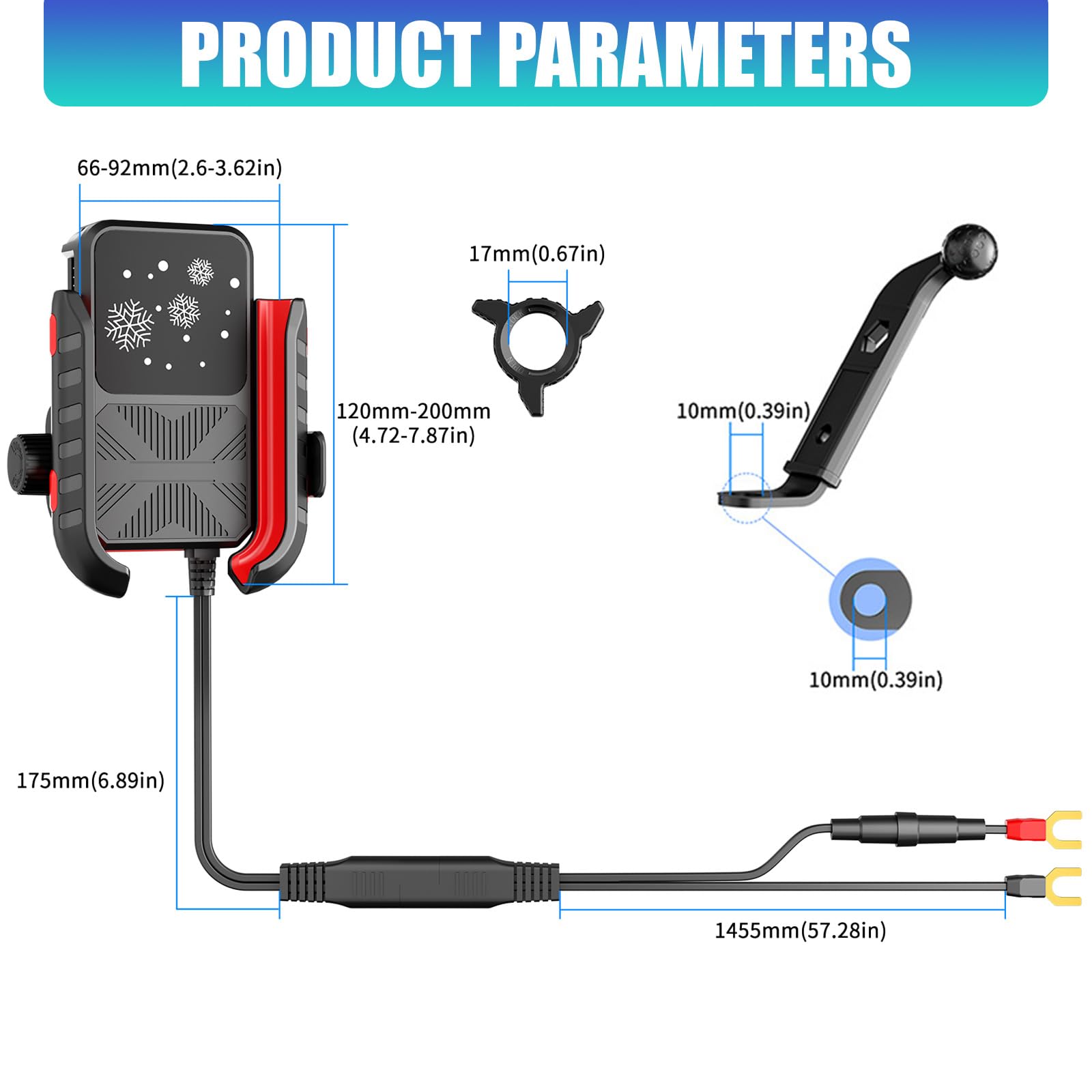Staffa supporto per supporto smartphone universale antiurto per motocicli dotata sistemi avanzati controllo della temperatura, supporto raffreddamento a semiconduttore