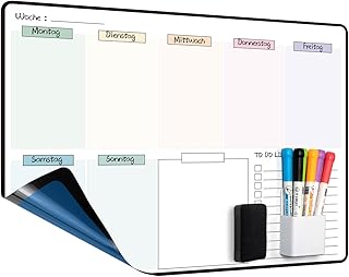 MCCORL Whiteboard Wochenplaner abwischbar Selbstklebend für die Wand, Glas und Holz(jede glatte Oberfläche) perfect as Famiien Haushaltsplaner, Essenplaner, Putzplaner oder To Do Liste 42×28cm