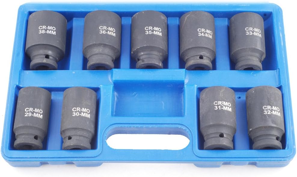 Aleto 9pc 1/2" Drive Deep Impact Axle Hub Nut Socket Set 29-30-31-32-33-34-35-36-&38mm