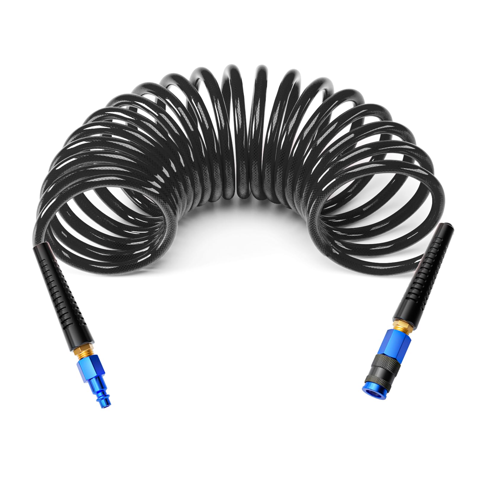 GASHER 3/8" 10FT Polyurethane Recoil Air Hose AMT Universal Coupler Black