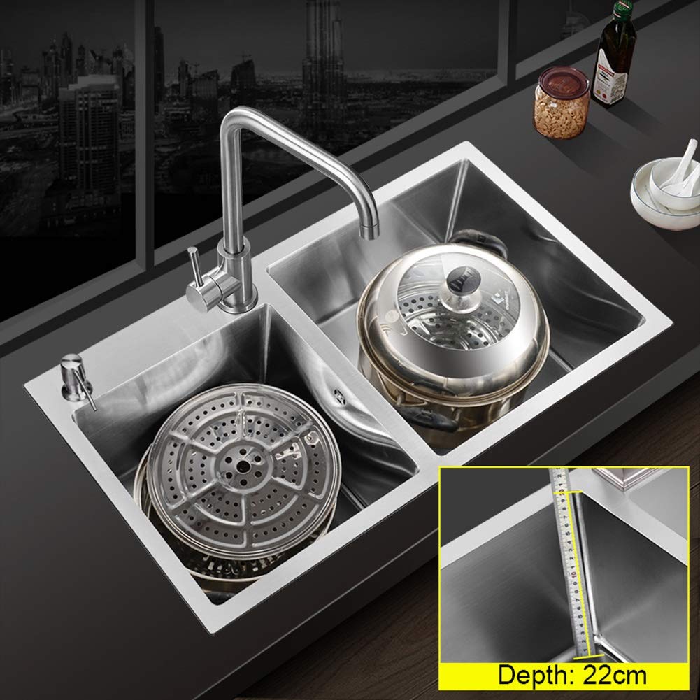 Juego Combinado de Grifo extraíble para Fregadero Doble de Cocina, de Acero Inoxidable Cuadrado, con Kit Completo de fontanería, desagüe y Accesorios para instalación empotrada baj