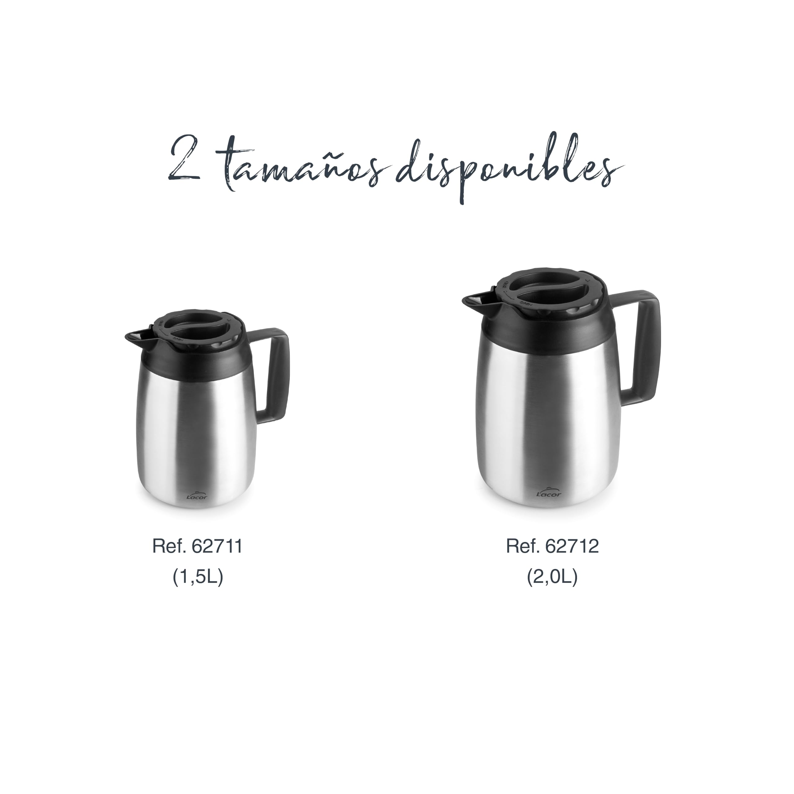 Lacor 62712 - Servidor Termo Wide, 2 L, Acero Inoxidable Doble Pared