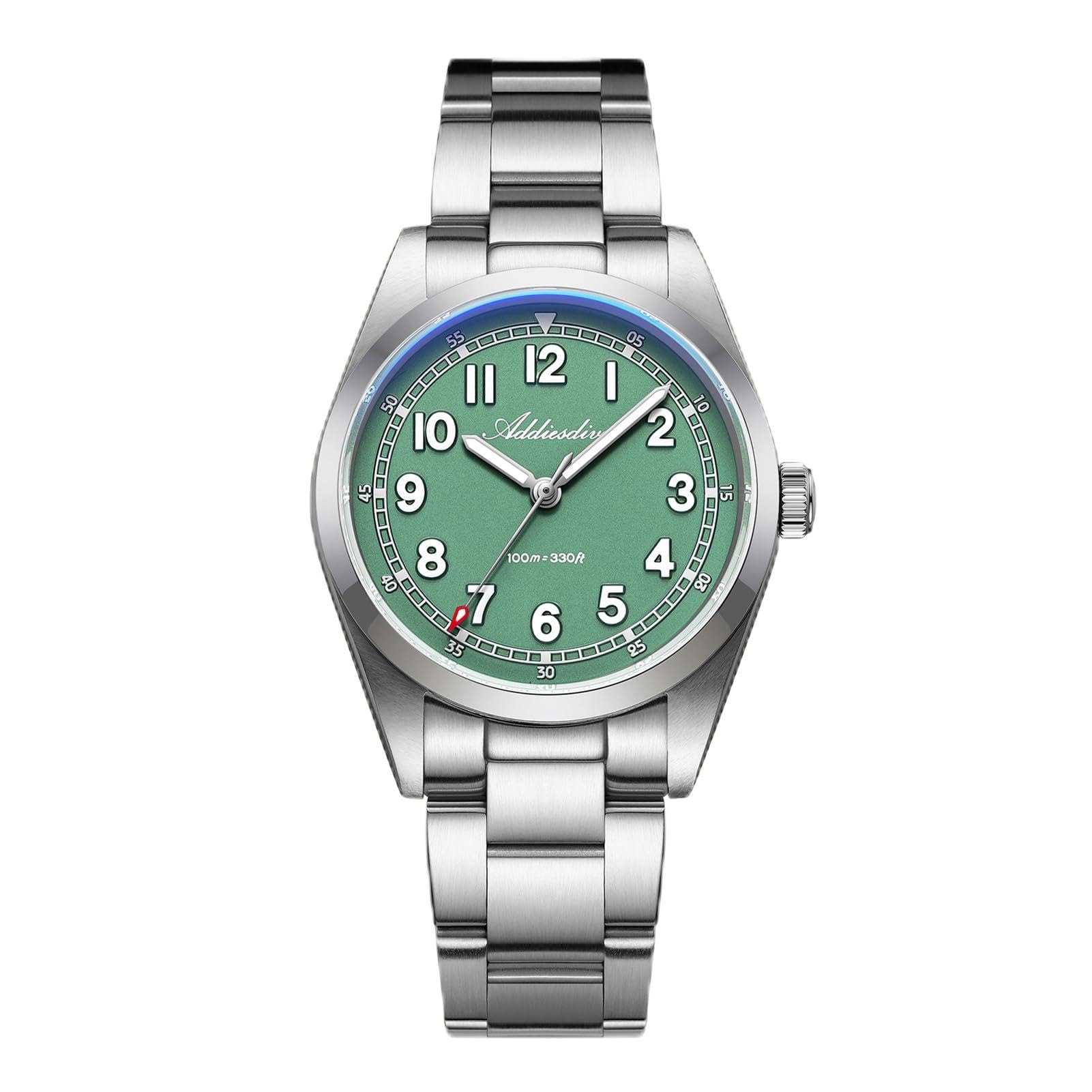 ADDIESDIVE 37 MM Wrist Watches for Man Green Minimalist Dial Synthetic Sapphire 10 Bar Water Resistance Glow in the Dark Unisex Watch Everyday Wear