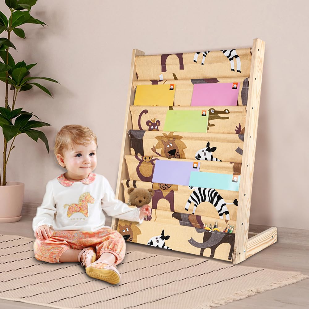 Librería para niños, estante de 7 niveles para libros, suministros escolares para habitación infantil, guardería, guardería, 80 x 60 x 30 cm (color)