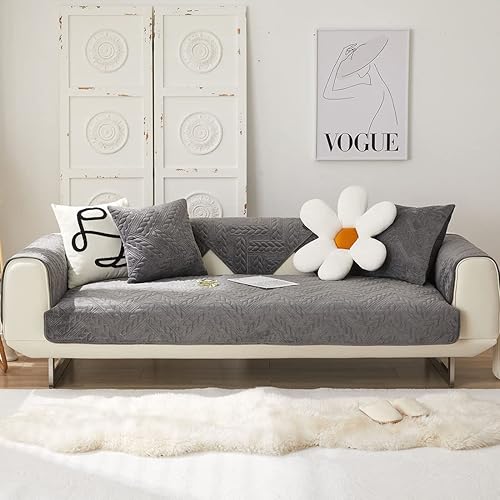 Miniatura 2 de vctops Funda de sofá de terciopelo grueso estilo granja, funda de sofá de felpa suave acolchada con hojas, funda de sofá modular antideslizante,