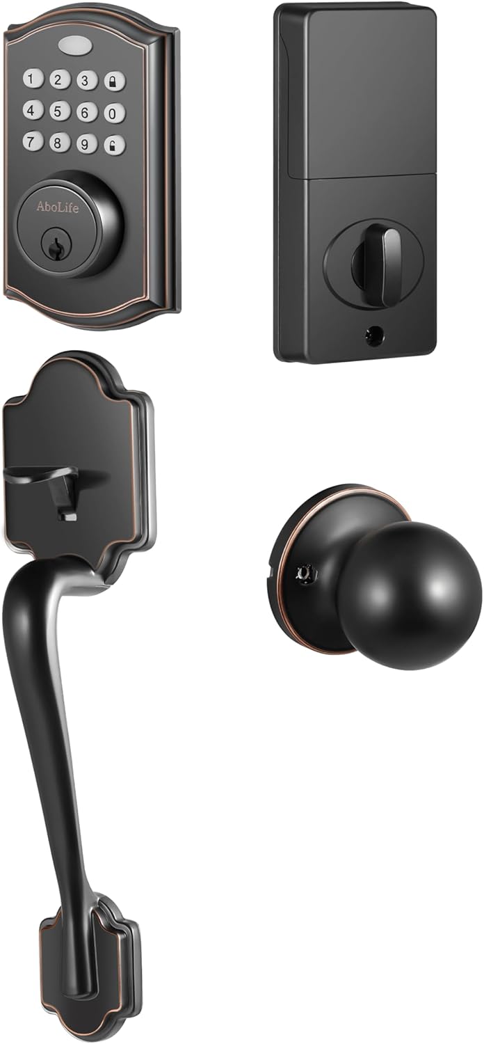 Keyless Entry Door Lock with Handle Set, Electronic Keypad Deadbolt, Smart Lock for Front Door (Black) Keyless Entry Door Lock with Handle Set, Electronic Keypad Deadbolt, Smart Lock for Front Door (Black)