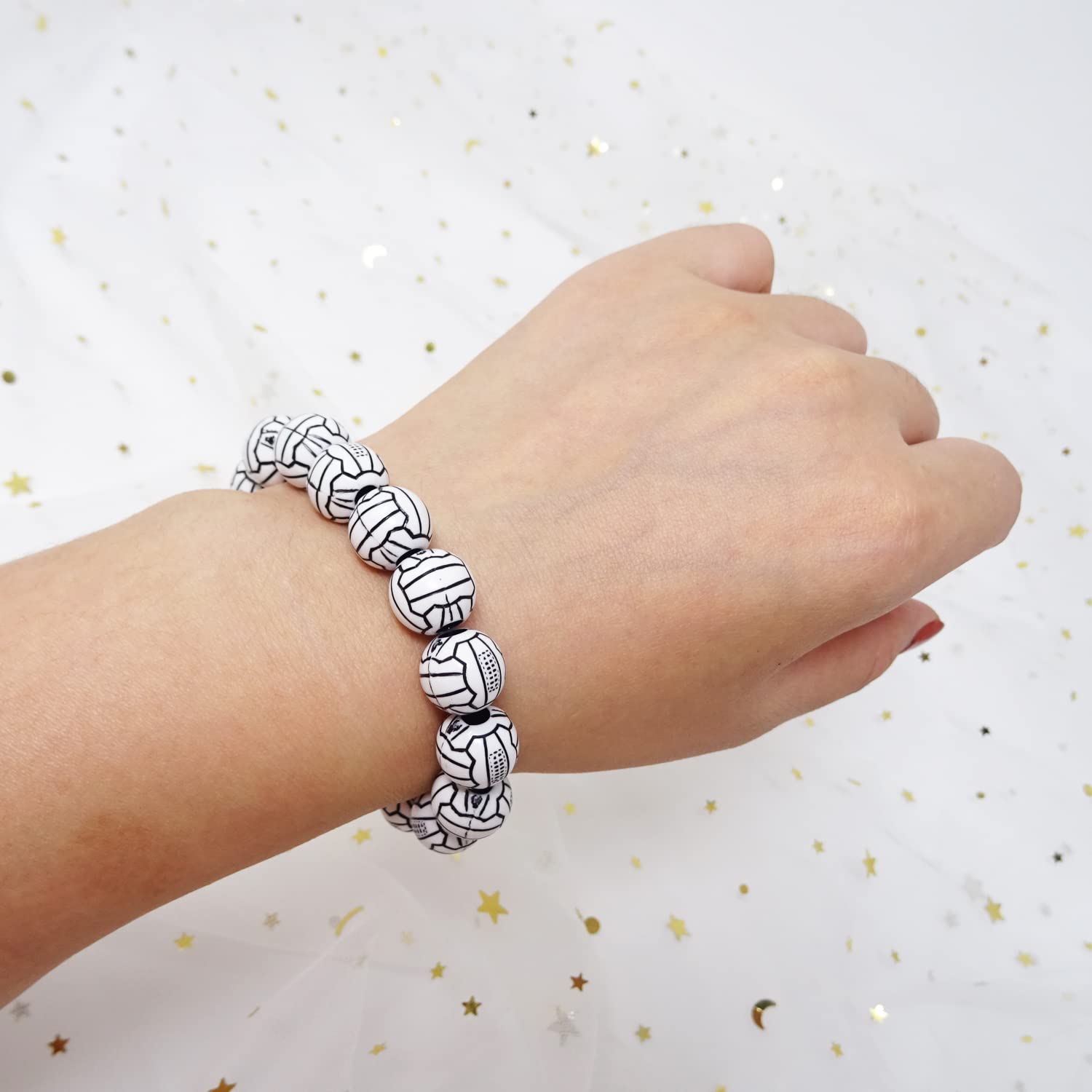 100PCS Football Beads With Elastic Thread - Acrylic Sports Beads For Jewelry Making