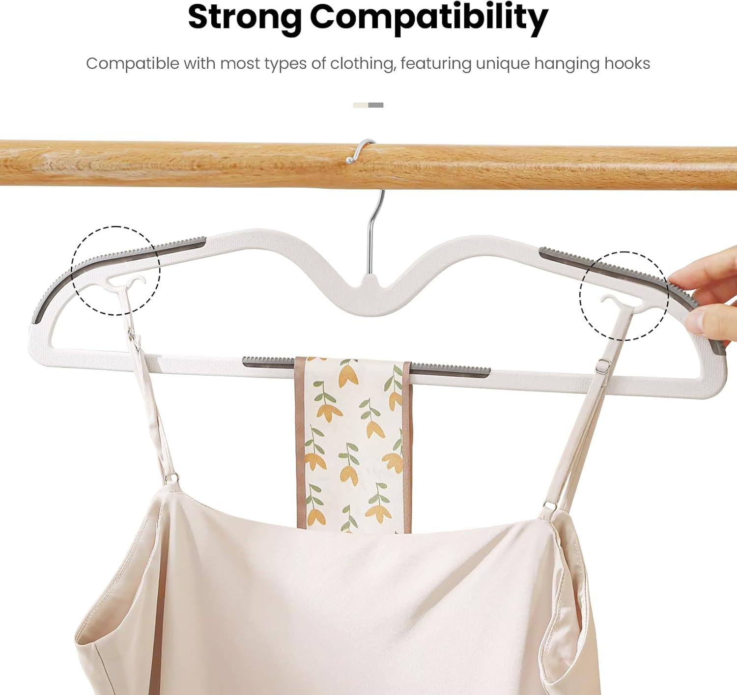 Jiang&Rong 50-Pack Plastic Short Neck Clothes Hangers with Non-Slip Pads and 360° Swivel Hooks, Heavy Duty Wet and Dry Clothes Hangers, 0.2" Slim, Save Space on Shirts, Wardrobes, Coats (Grey)