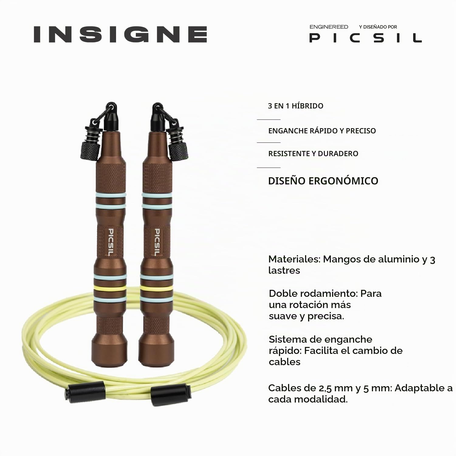 PICSIL Insigne, Comba de Velocidad 3 en 1 y Accesorios de Entrenamiento, Elige entre Comba Completa o Pack de Lastres (Se venden por separado)