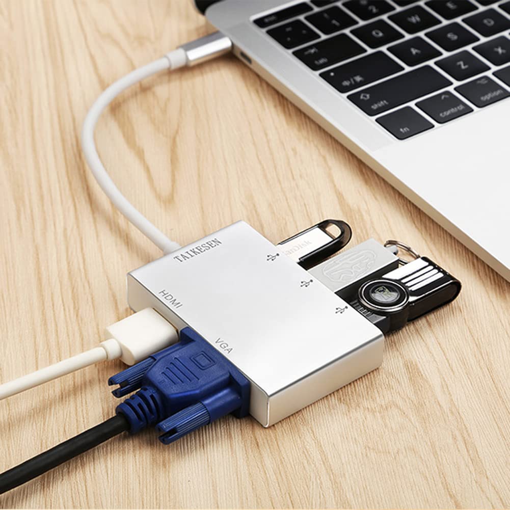 H59CS HUB USB C do HDMI USB C 3.1 na HDMI VGA 3X USB 3.0 USB Hub Multiport Adapter kompatybilny z laptopami MacBook/MacBook Pro / Samsung Galaxy S8/S8 Plus Dell Lenovo Surface