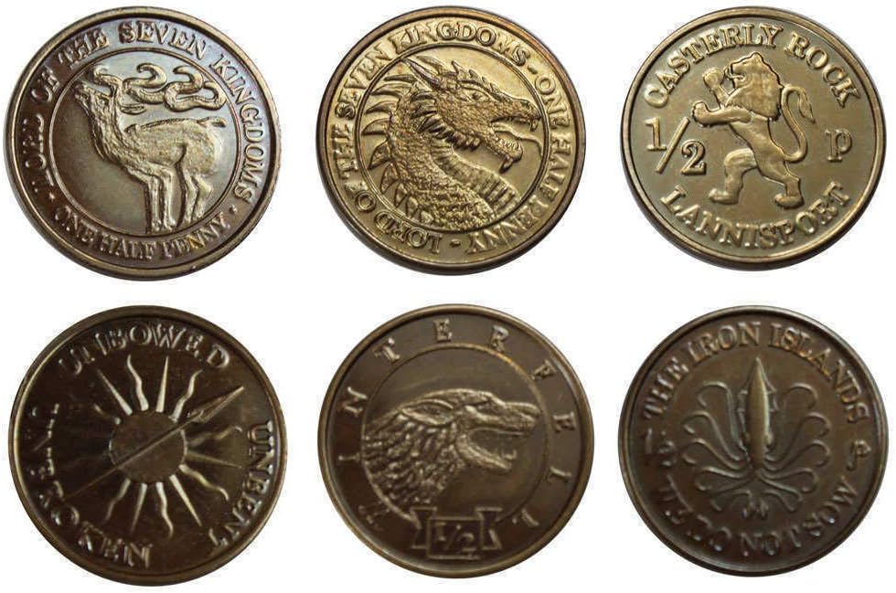 Game of Thrones Coin Set Half-Pennies of 6 Houses Replicas