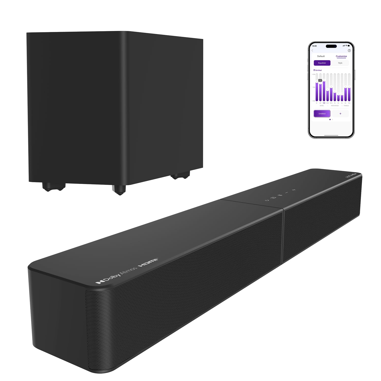 ULTIMEA 2.1 Soundbar mit kabellosem Subwoofer, Dolby Atmos, VoiceMX, BassMX, Soundbar für TV Geräte, Center Lautsprecher, 240W Spitzenleistung, App-Steuerung, HDMI eARC, Bluetooth® 6.0, Poseidon M40