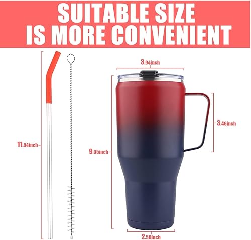 Miniatura 3 de Vaso de 40 onzas con asa, doble pared sellada al vacío de acero inoxidable aislado al vacío, taza de viaje al vacío, regalo para bebidas frías y