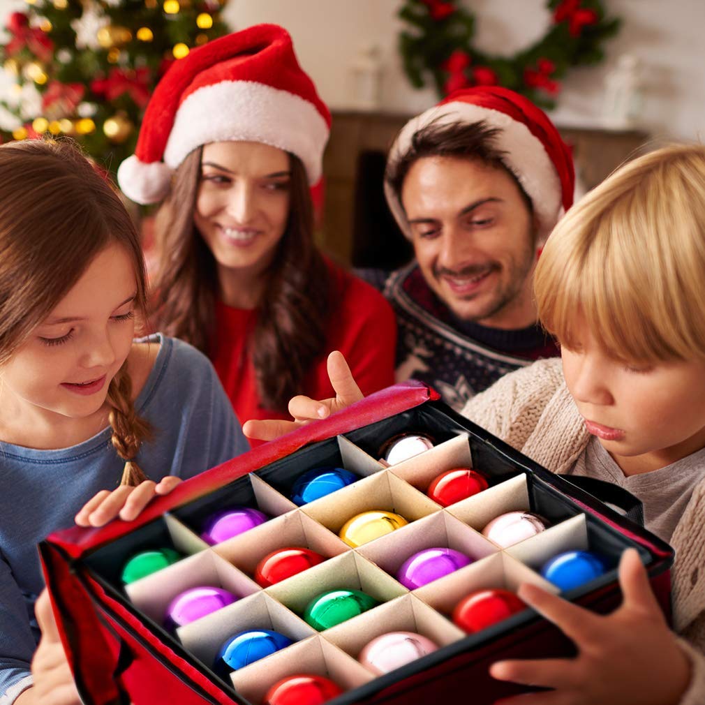 ProPik Scatola portaoggetti per ornamenti natalizi, può contenere fino a 48 palline di Natale con 3 vassoi rimovibili separati, il contenitore ha divisori per organizzare gli ornamenti dell'albero