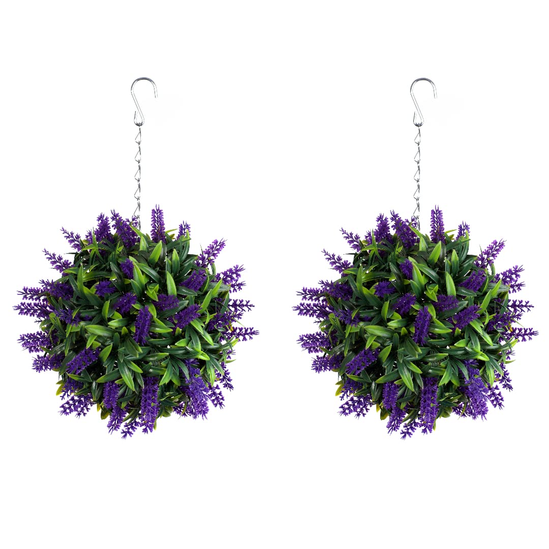 Best Artificial Purple/Lavender Pair Of 24Cm Lush Long Leaf Flower Topiary Balls