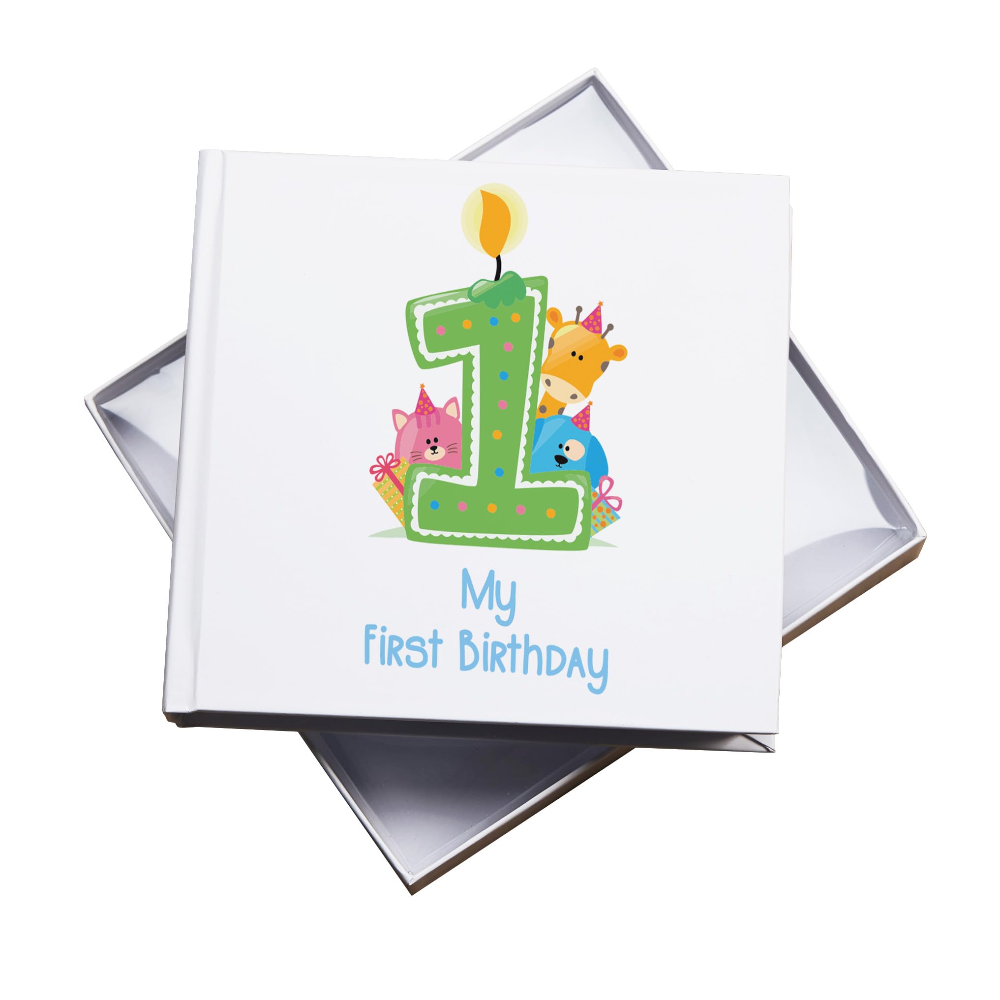 Baby Boy's First Birthday Photo Album, White, 18.5 x 19.5 cm, Holds 50 4x6 inch Photos