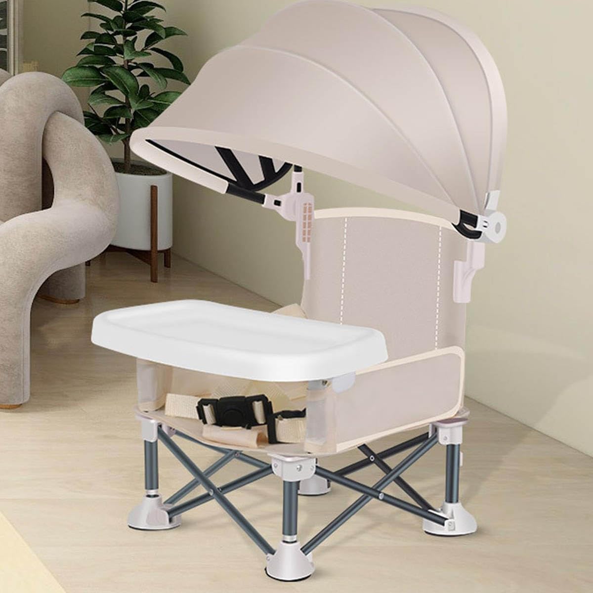 EHOTER Chaise Enfant Plage Bébé Alimentation Pliable pour Camping Siège Rehausseur Pliable avec Parasol & Plateau Amovible (Rose)