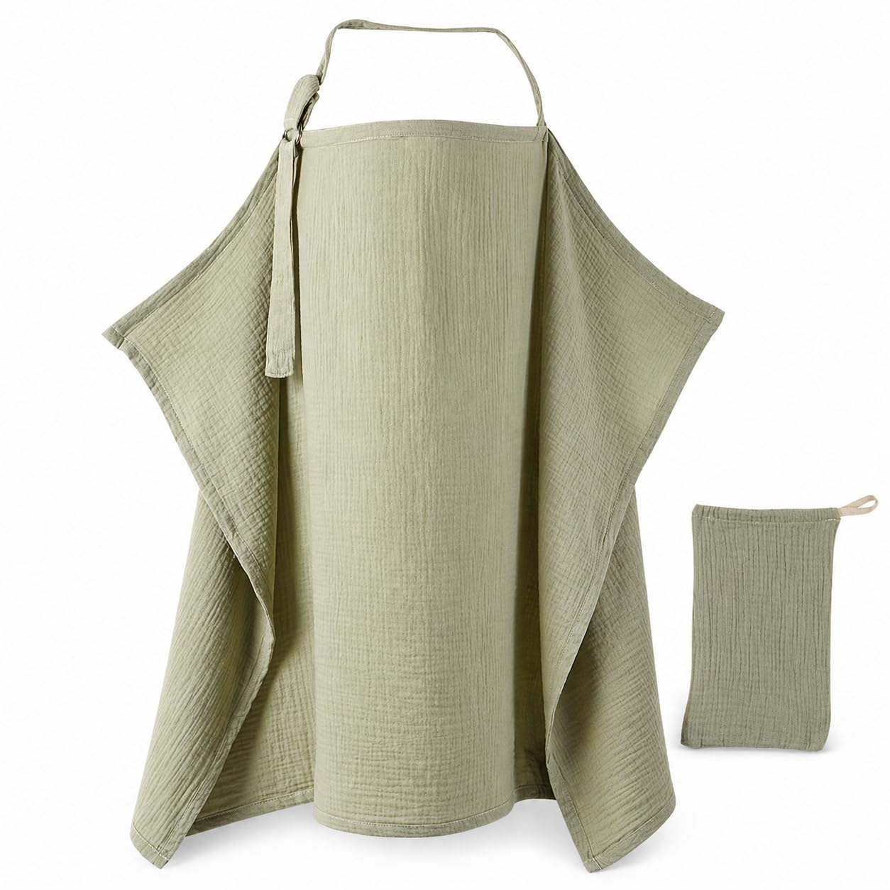 Couverture Allaitement Bébé avec Pochette, Cape d'Allaitement en Mousseline, Tablier Allaitement avec Lanière Réglable, Vêtement Allaitement Femme en Coton, Cache Allaitement Écharpe