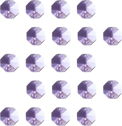 Miniatura 8 de Bettomshin - 30 atrapasoles de cristal, colgantes octogonales de prisma rosa de 0.551 in0.55 pulgadas, candelabros de joyería con cuentas de cristal