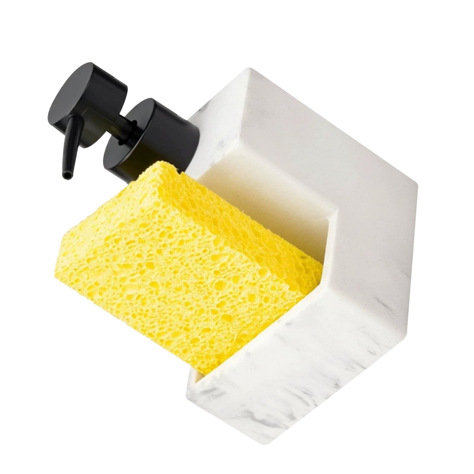 BESPORTBLE Dispenser di Sapone da Banco con Porta Spugna Integrato, Set di Dispenser per Detersivo da Cucina in Resina Effetto Marmo, Erogazione Precisa per Lavello Cucina e Bagno