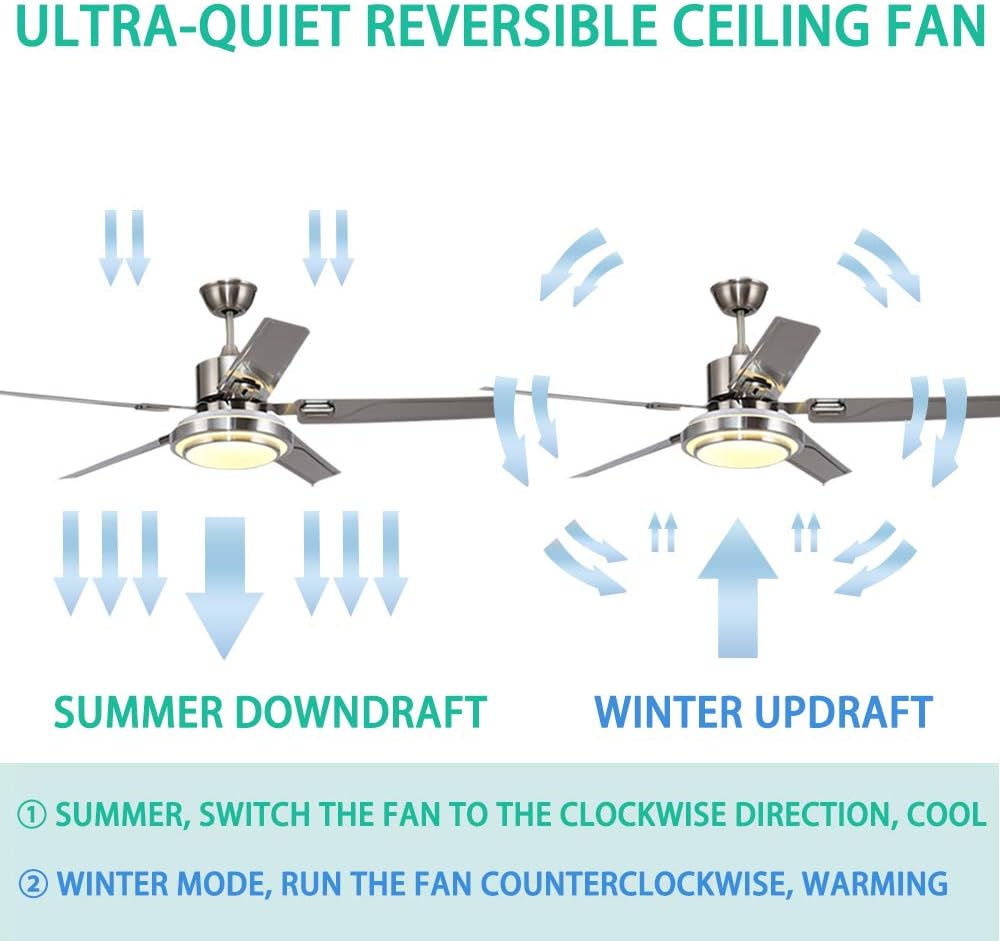 🔥 Cashback up to 70% Paralight Modern Metal Ceiling Fan With Remote Control, 5 Stainless Steel Silver Blades, Led Dimmable, Reversible Mute Motor For Kitchen/Living Room/Bedroom (48inch)