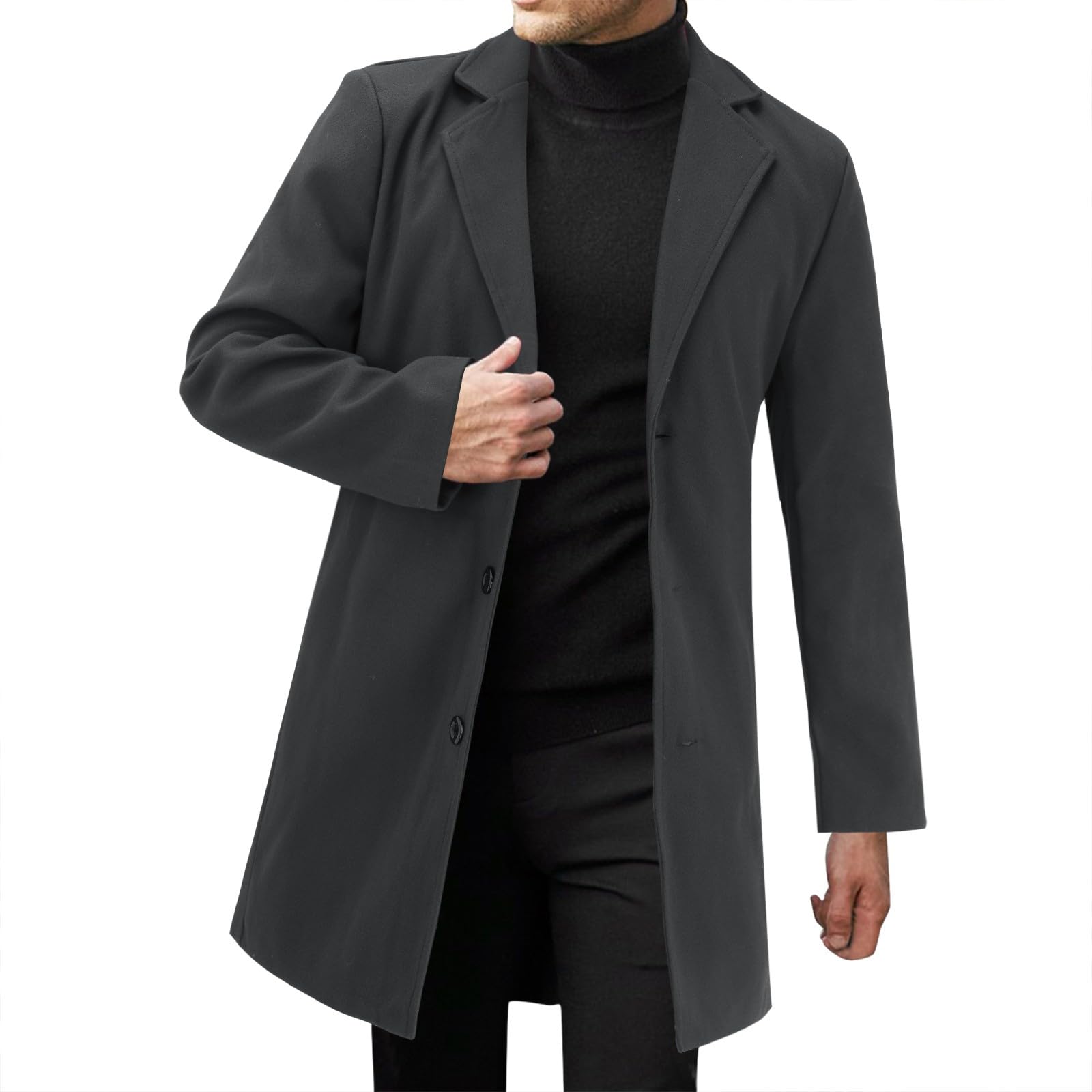 Generisch Trench Coat - Giacca a vento da uomo, slim fit, comodo, cardigan, con bottoni, reversibile, oversize, larga, tinta unita, classica, per l'inverno, casual, business
