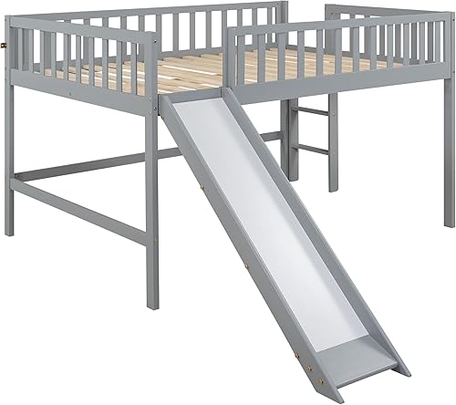 Miniatura 15 de Harper & Bright Designs Cama alta baja con tobogán, cama individual tipo loft para niños con barandilla de seguridad y escaleras, marco de cama de