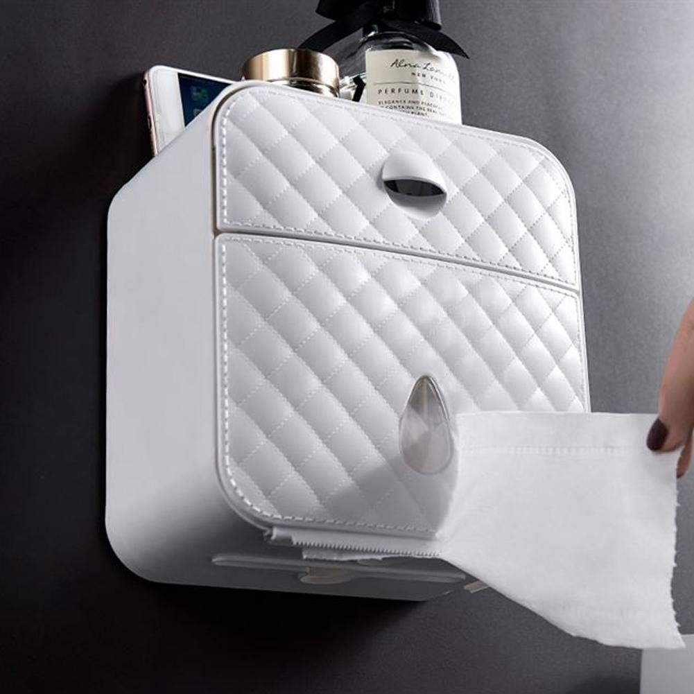 CMBSSTFC Portarrollos de baño Autoadhesivo para Montaje en Pared con Cubierta Antipolvo Impermeable, Caja de Almacenamiento para Rollo y Papel Plegable