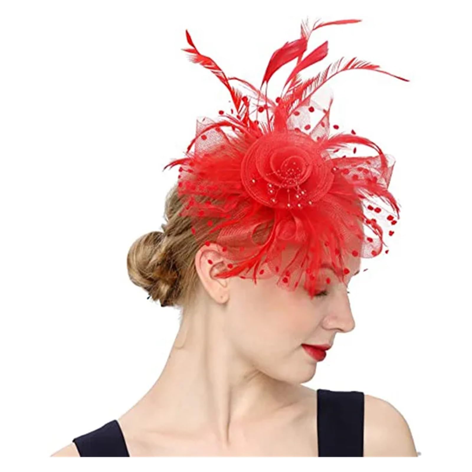 UALXPAO Wedding Hats Vintage Fascinators For Women Ascinator Hats For Wedding And Church Headband Hat Caps Tea Party for Tea Party,Weddings(Red)