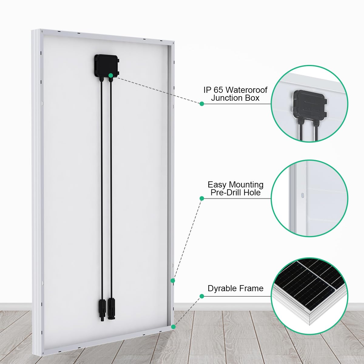 ECO-WORTHY Monokrystaliczny panel słoneczny, ogniwo słoneczne zestaw 170 W, zawiera moduł solarny 12 V + regulator ładowania solarnego 30 A + kabel solarny 5 m + klamry mocujące Z do przyczep